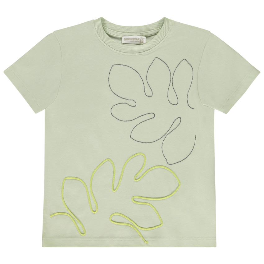 Camiseta de manga corta con cording y bordado de hojas para niño 
