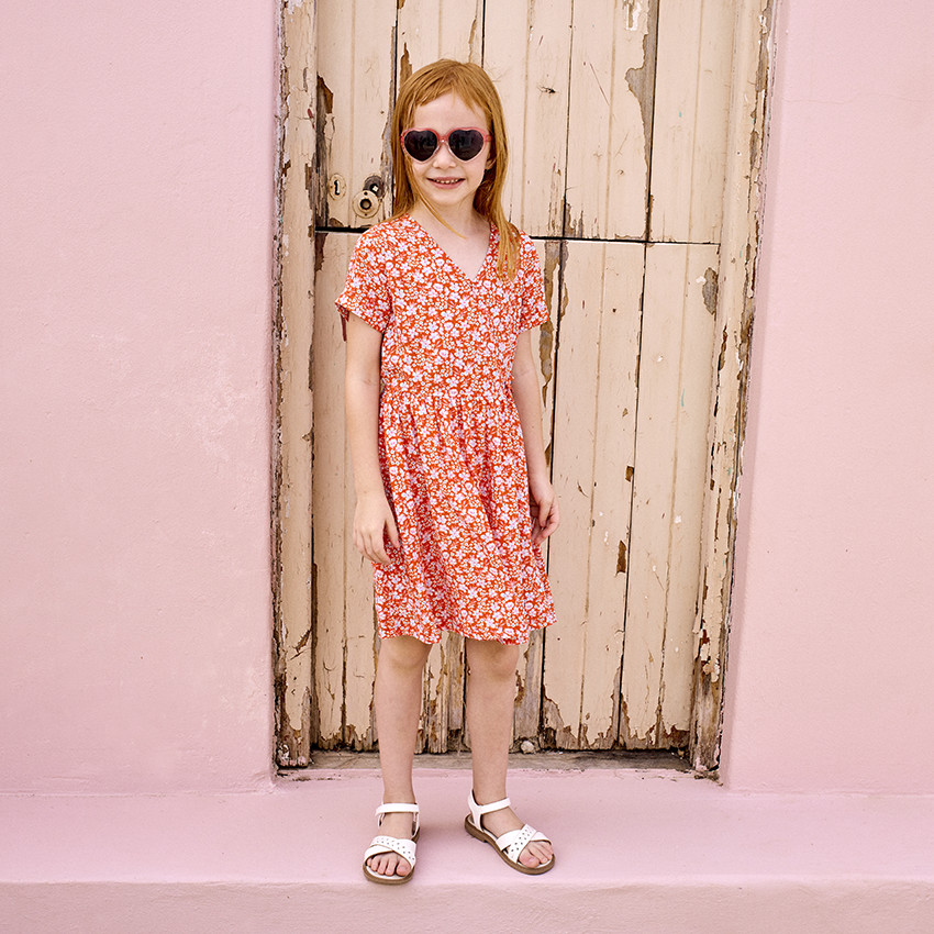 Vestido de manga corta efecto cruzado con estampado floral para niña 