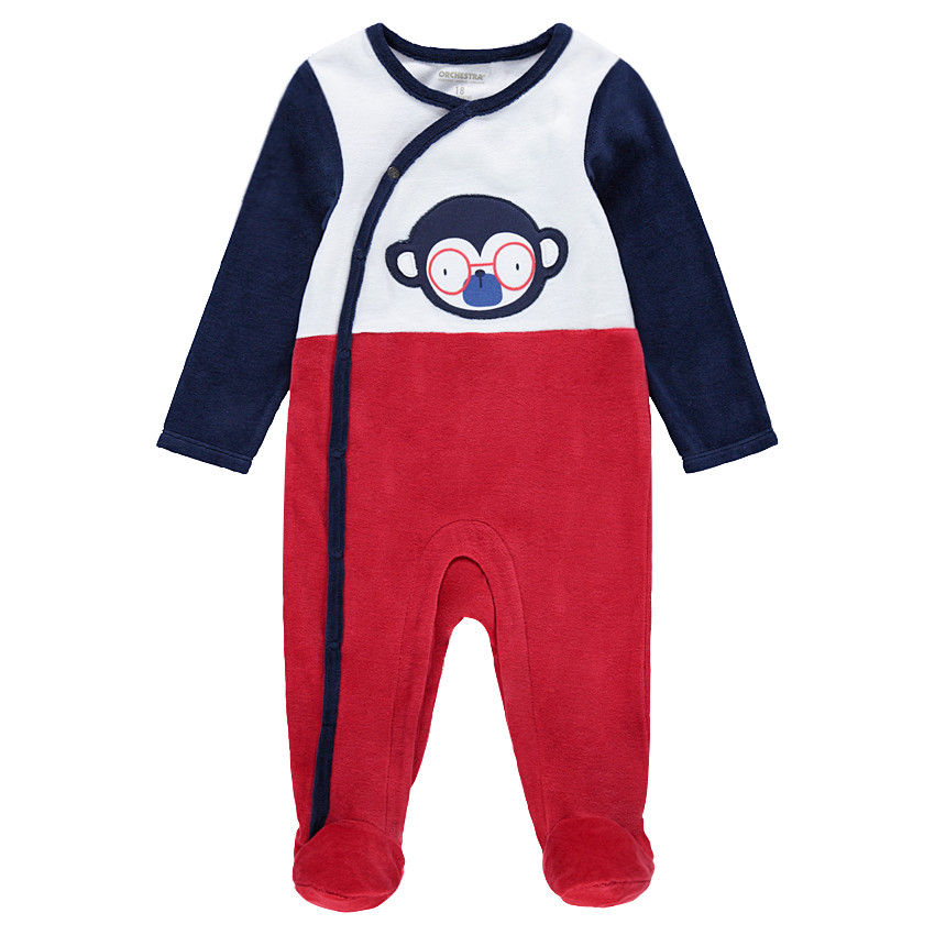 Pijama de terciopelo tricolor con mono estampado 