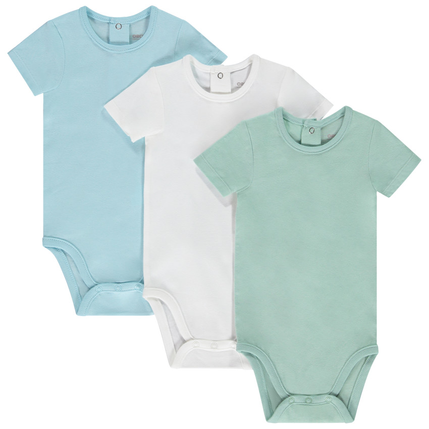 Pack de 3 bodies manga corta lisos para bebé niño 