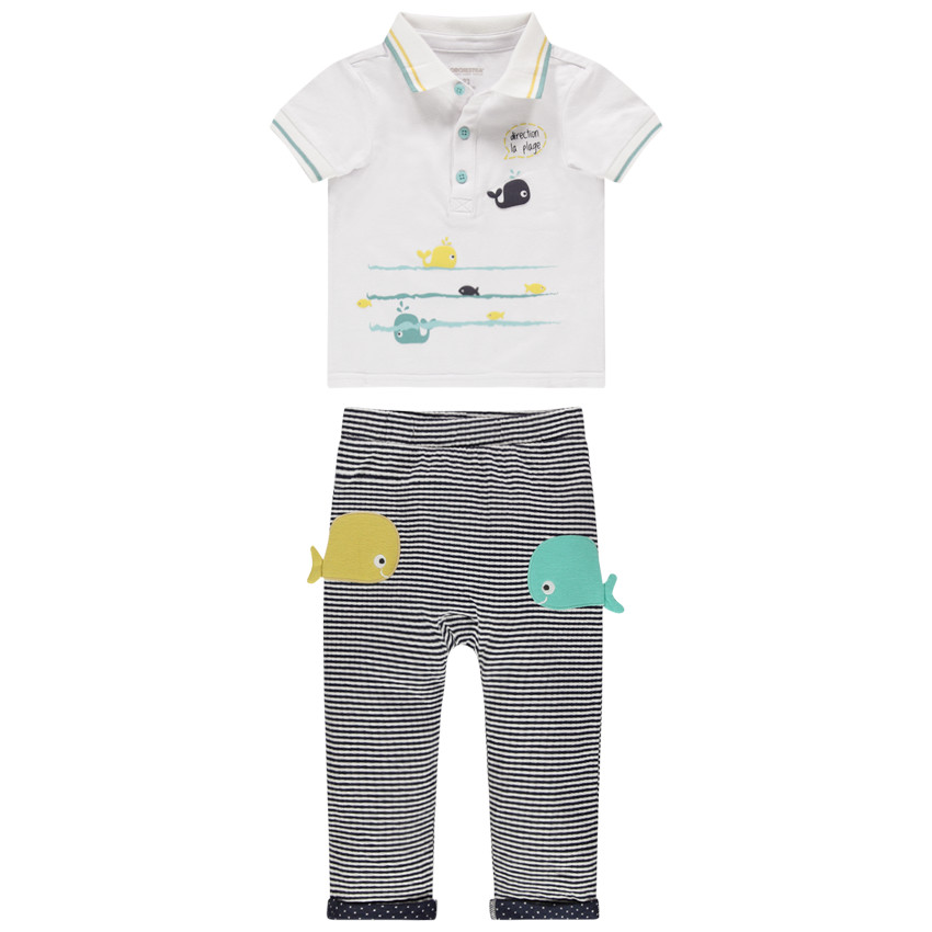 Conjunto con polo de manga corta y pantalón de rayas de algodón ecológico  Additional Conjunto con polo de manga corta y pantalón de rayas de algodón ecológico