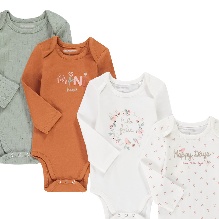 Pack de 7 bodies de manga larga para bebé niña. 
