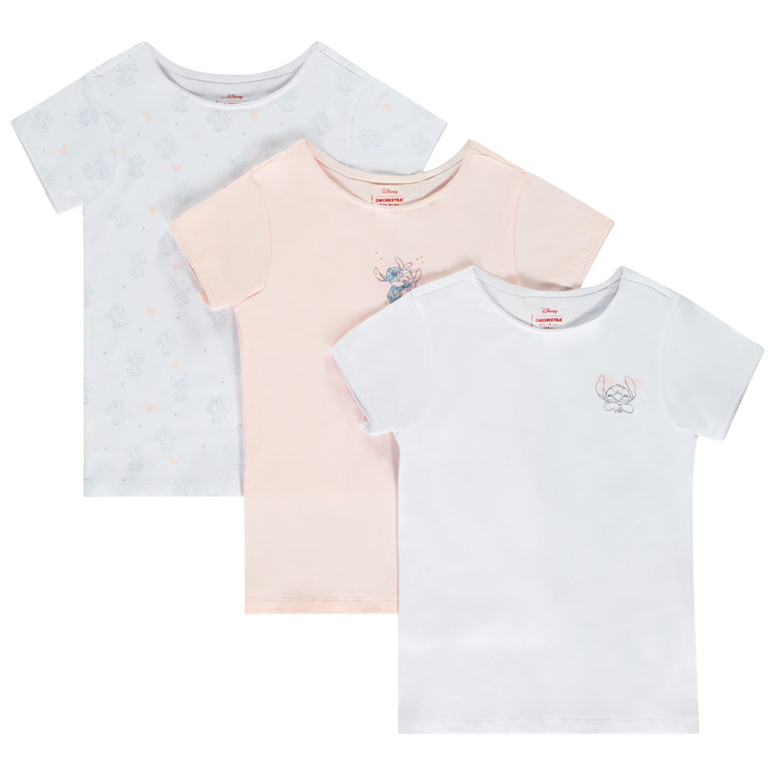 Pack de 3 camisetas interiores de manga corta Stitch Disney para niña. 