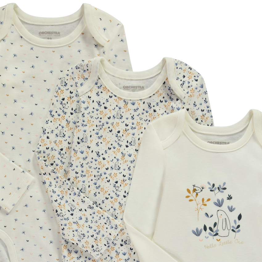 Lot de 3 body manches longues imprime fantaisie pour bebe fille avec ouvertures differentes selon l age Orchestra