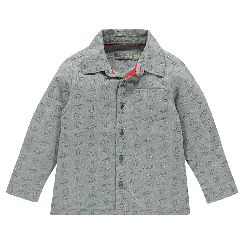 Camisa manga larga de chambray con estampado de dinosaurio 