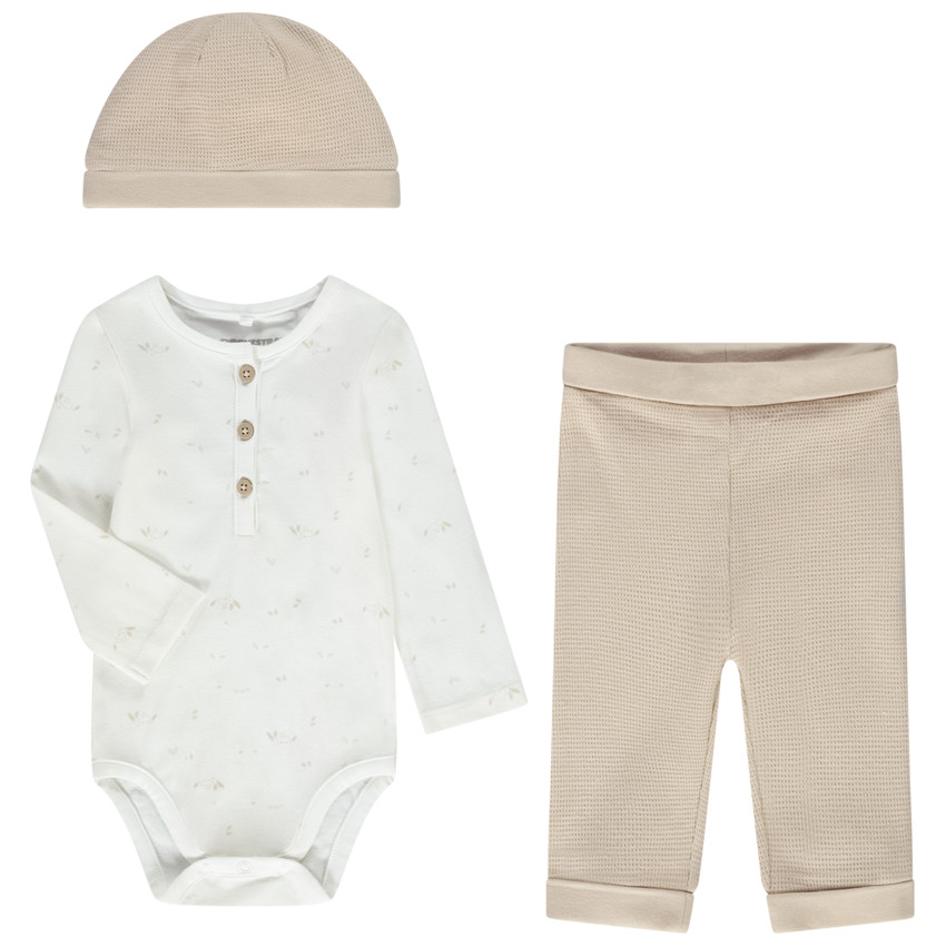 Conjunto 3 piezas bebé en jersey y nido de abeja 