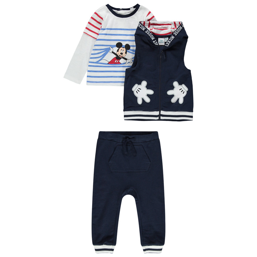Jogging de 3 piezas con camiseta de raya estampada  Mickey Disney 