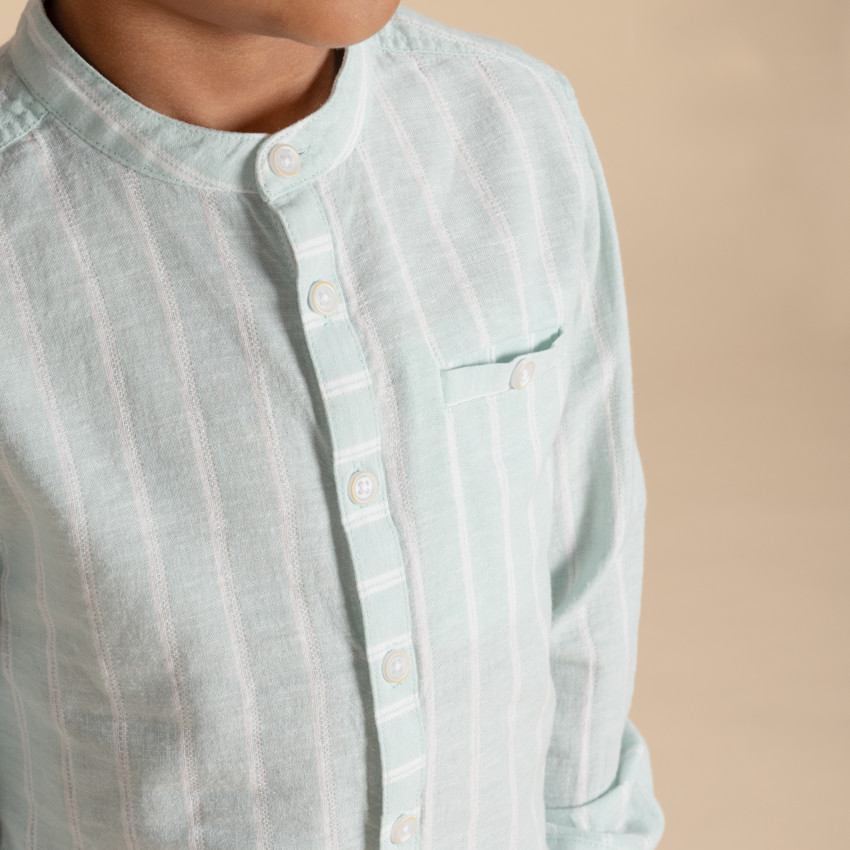 Camisa de manga larga a rayas con cuello mao para niño 
