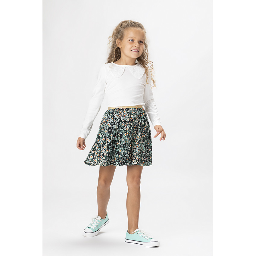 Falda corta en gasa de viscosa con estampado floral para niña 