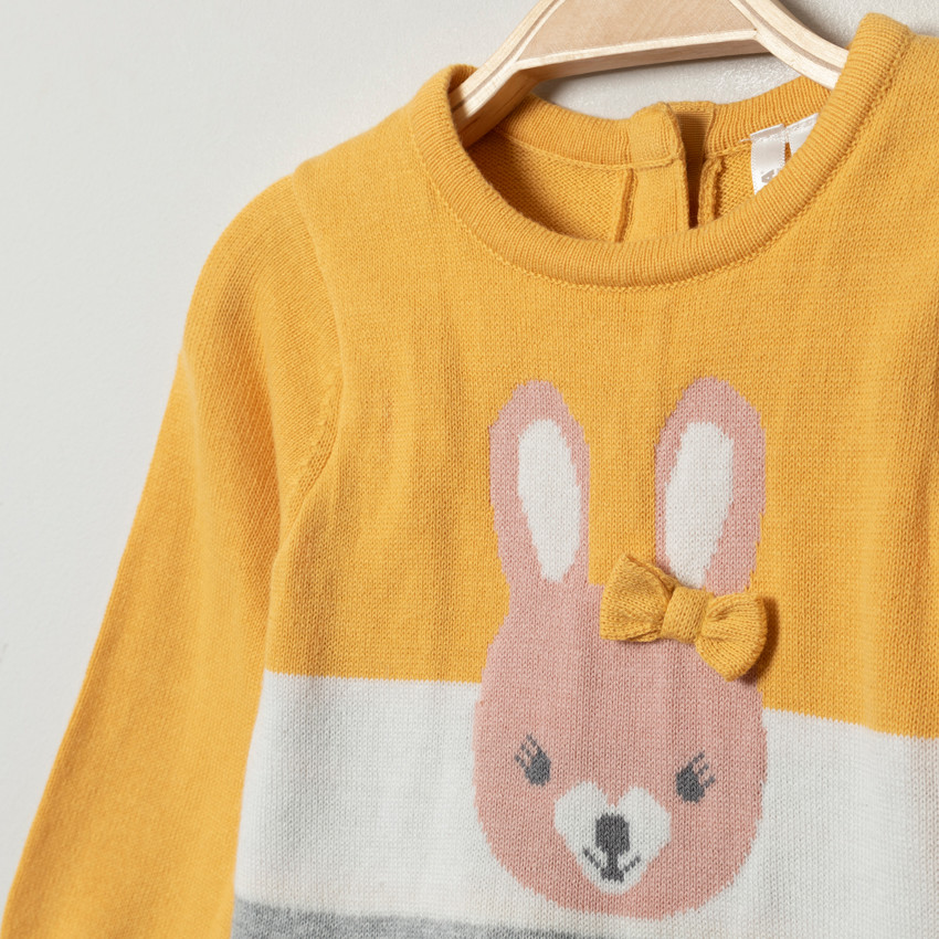 Vestido de punto de manga larga motivo conejito 