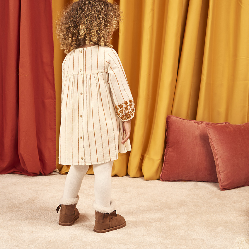 Vestido de manga larga con rayas bordadas para bebé niña 