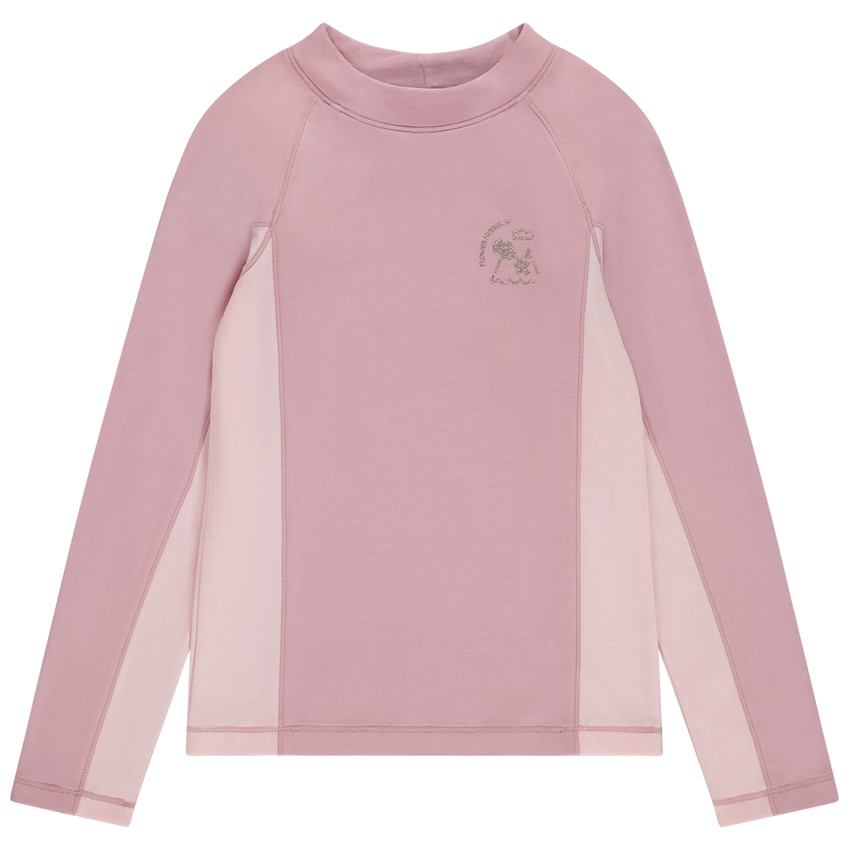 Camiseta con cuello alto estampado de montaña brillante para niña 