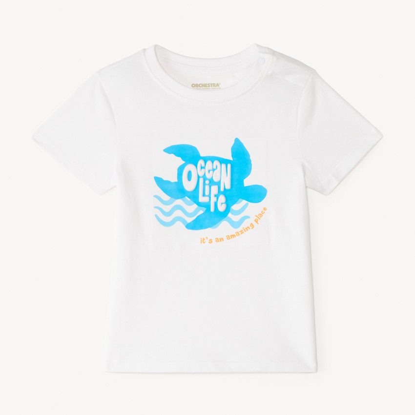 Camiseta de manga corta con motivos fantásticos en relieve para bebé niño. 