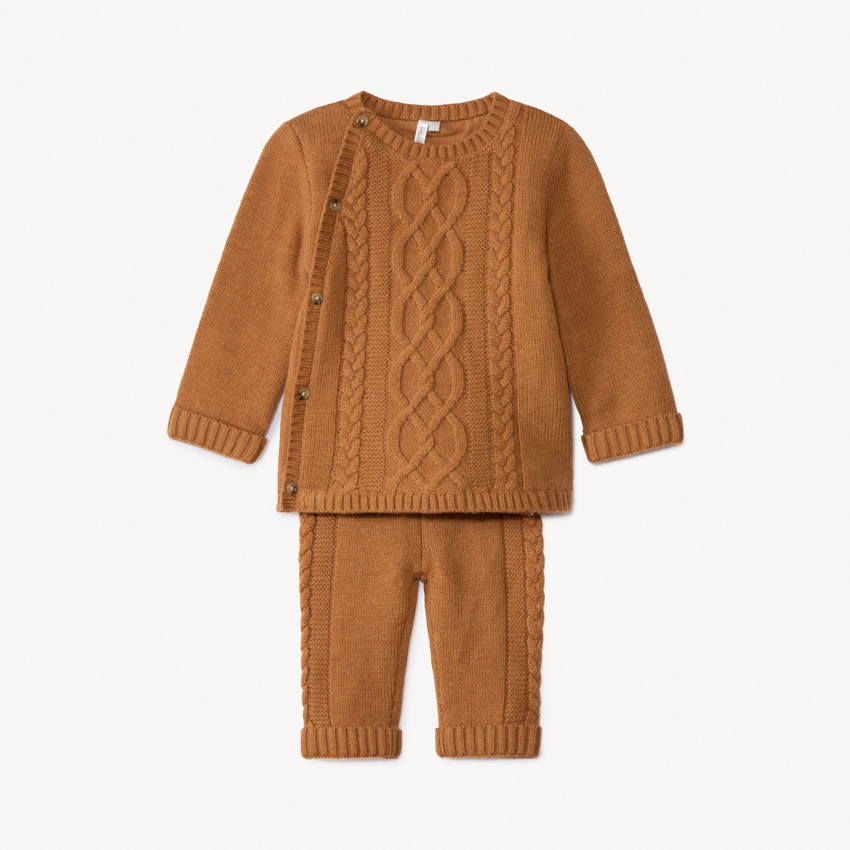 Ensemble 2 pièces en tricot torsadé uni pour bébé 
