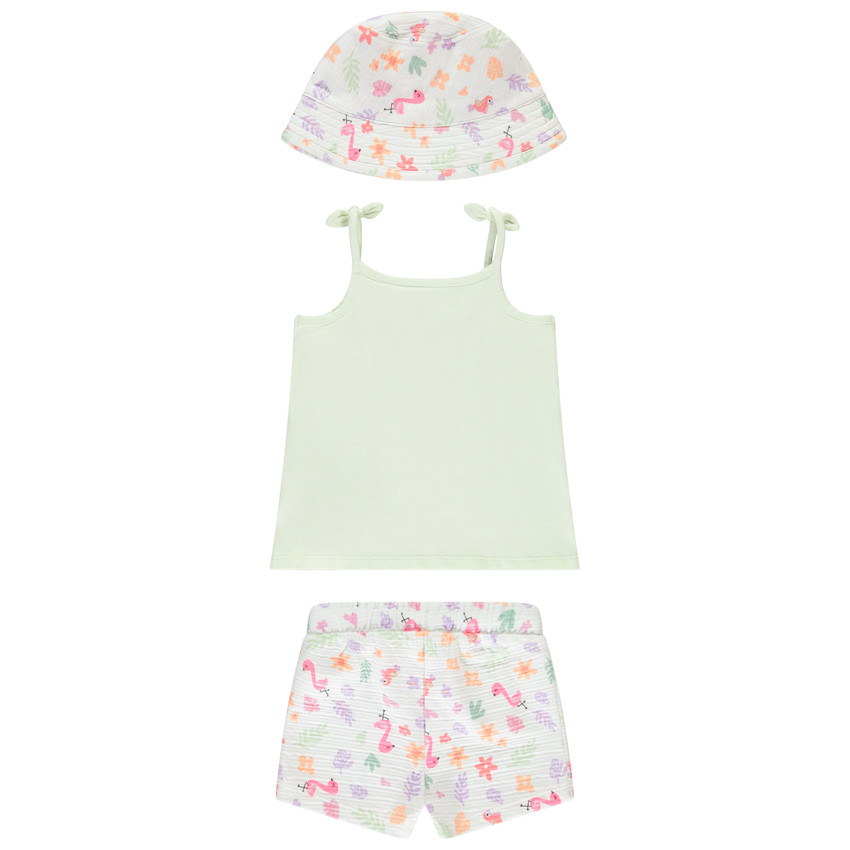 Conjunto de 3 piezas con estampado de flamencos y gorro para bebé niña 
