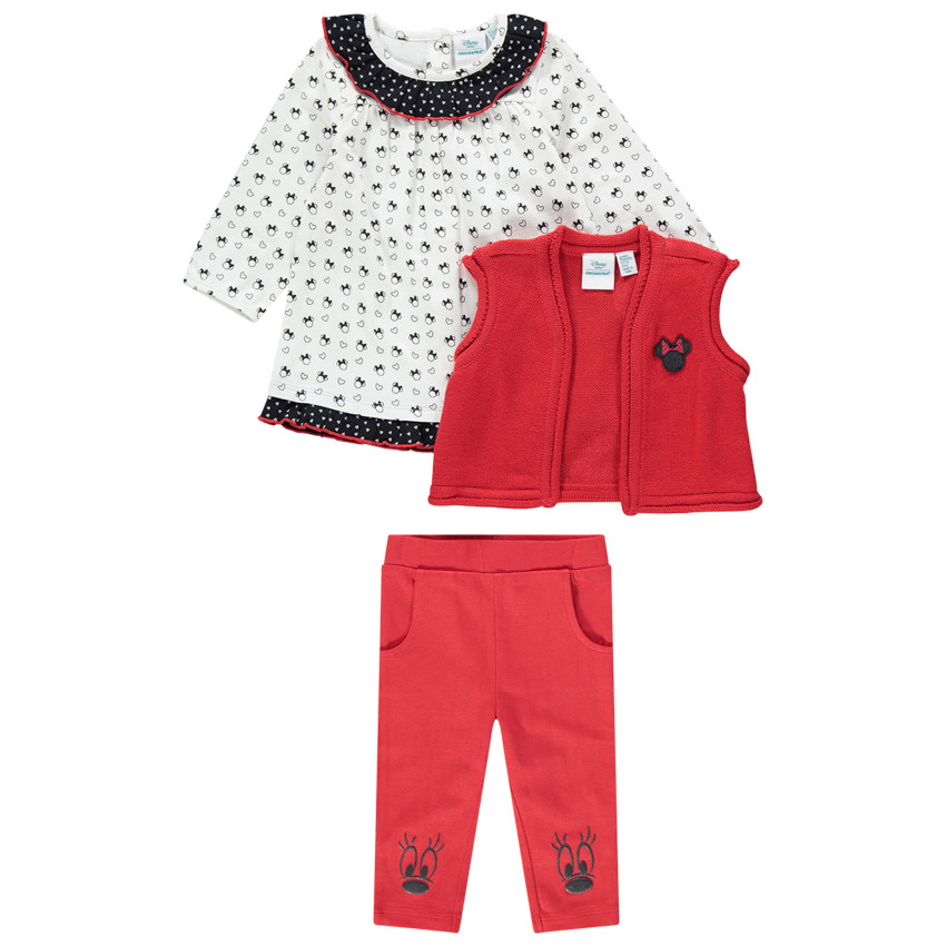 Conjunto de 3 piezas con túnica estampada all over, chaqueta y leggings Minnie Disney 