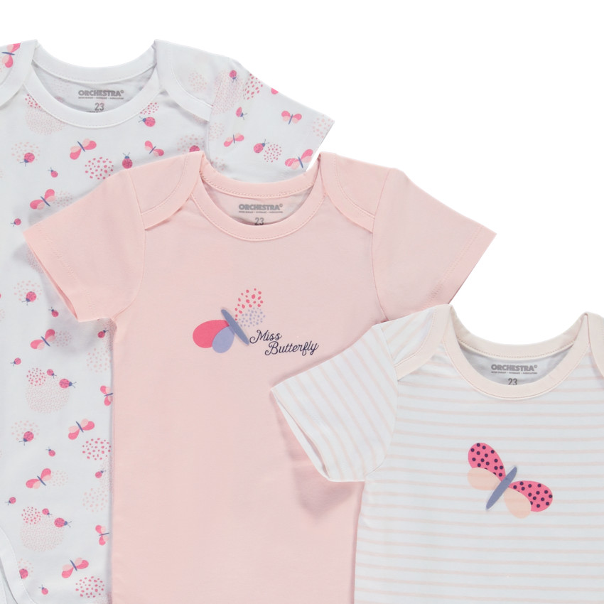 Pack de 7 bodies de manga corta con estampado fantasía para bebé niña 