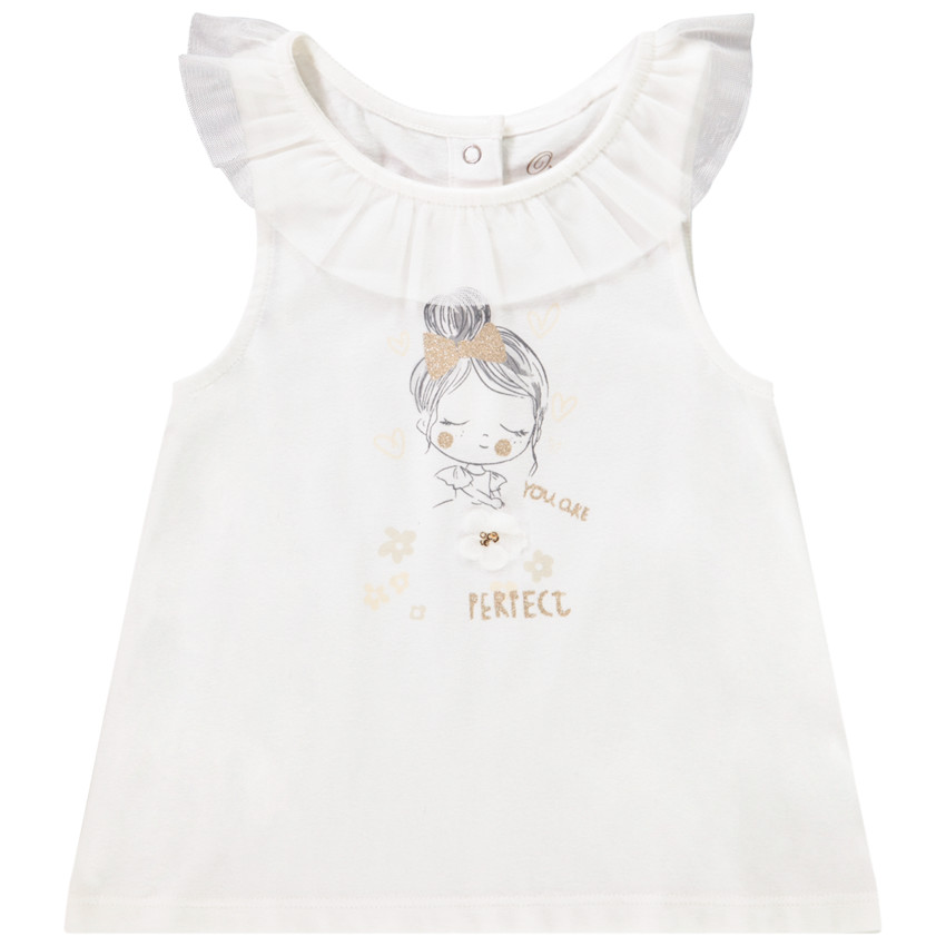 Camiseta sin mangas con cuello de tul para bebé niña 