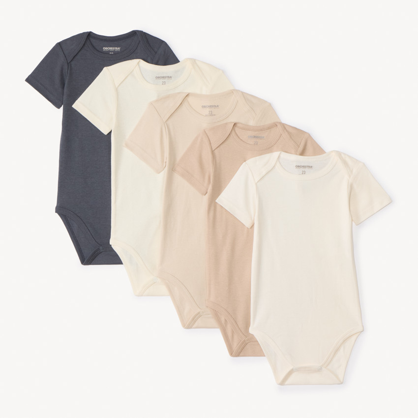 Pack de 5 bodies manga corta lisos para bebé 