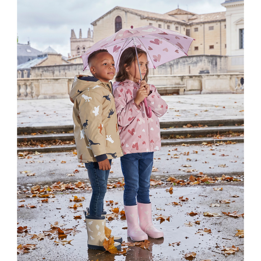 Parka de lluvia para niña con capucha y colores que cambian. 
