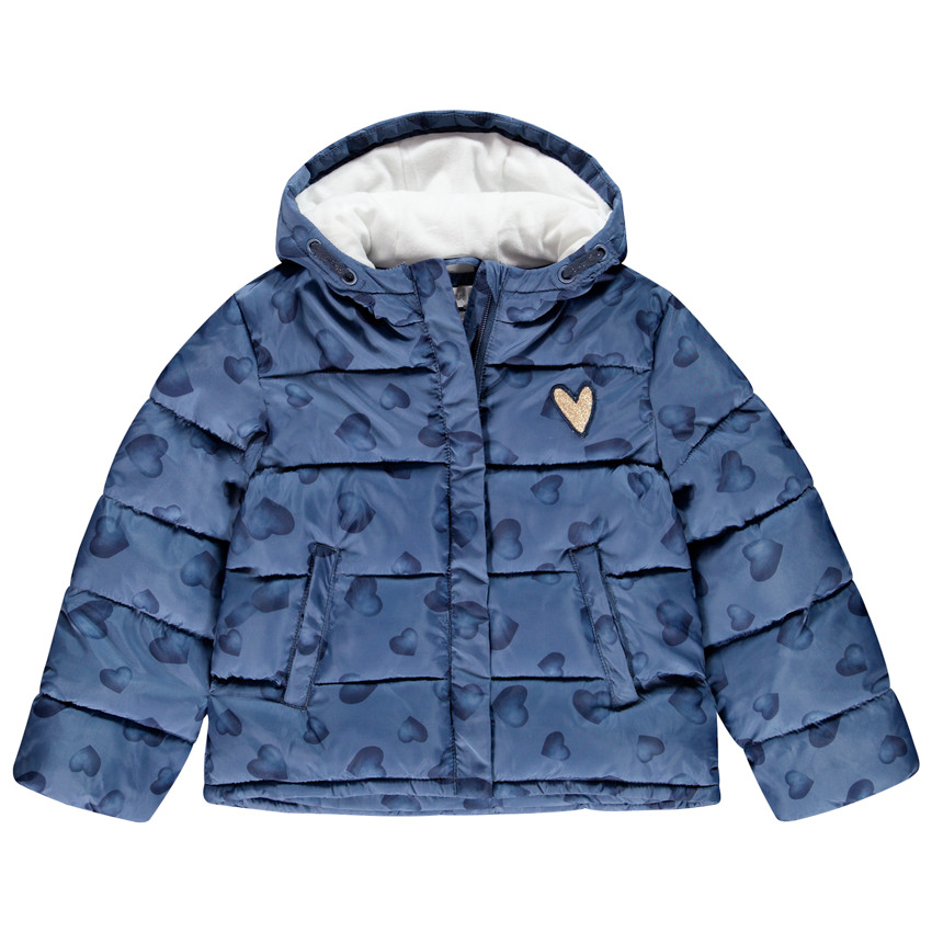 Plumífero con capucha estampado corazones 