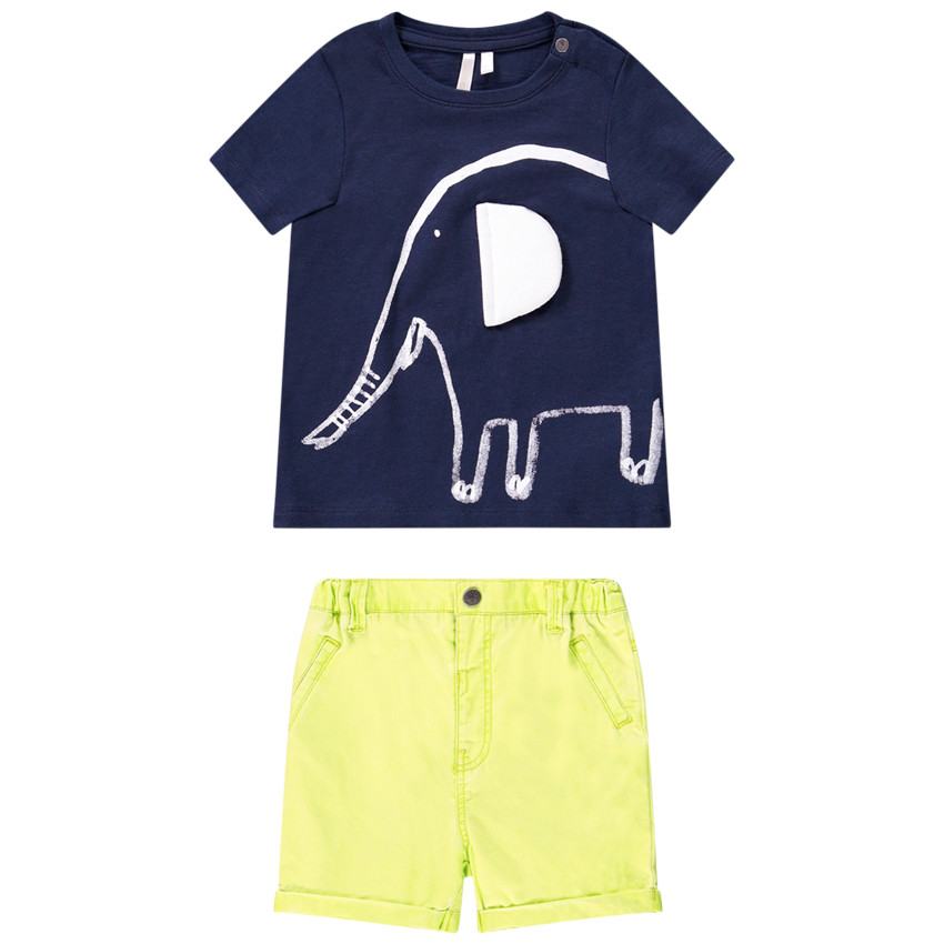 Ensemble t-shirt et bermuda à motif éléphant pour bébé garçon 