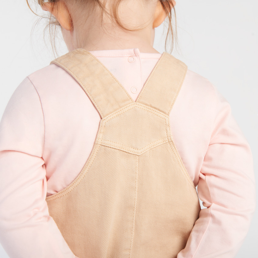 Vestido peto liso de denim con bolsillos para bebé niña 