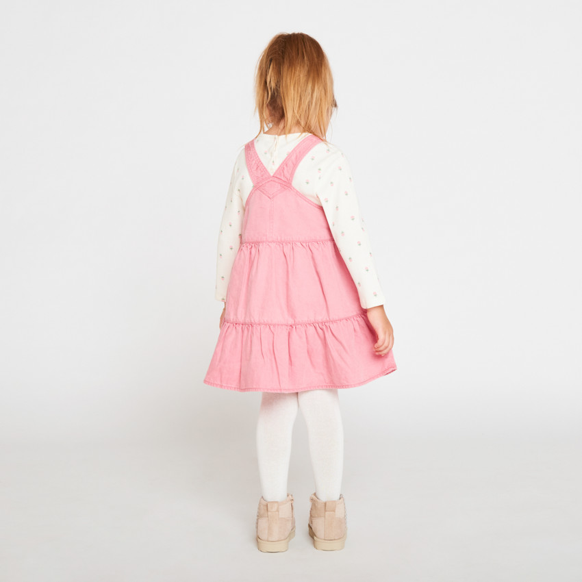 Robe salopette en toile unie pour bébé fille 