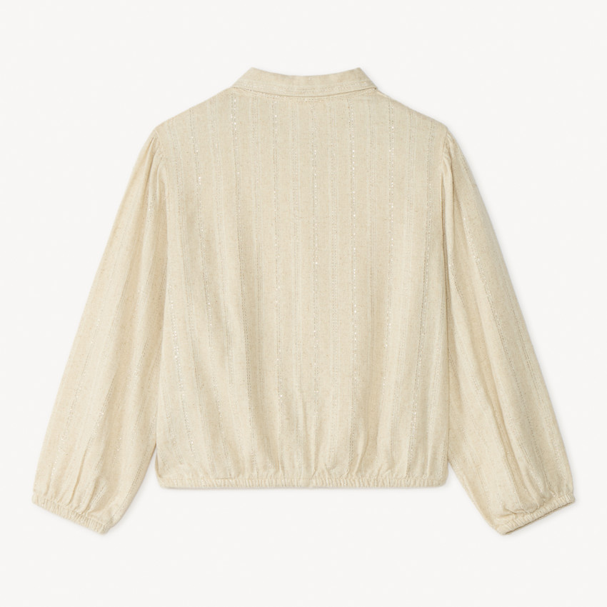 Camisa de manga larga de tela a rayas plateadas para niña 