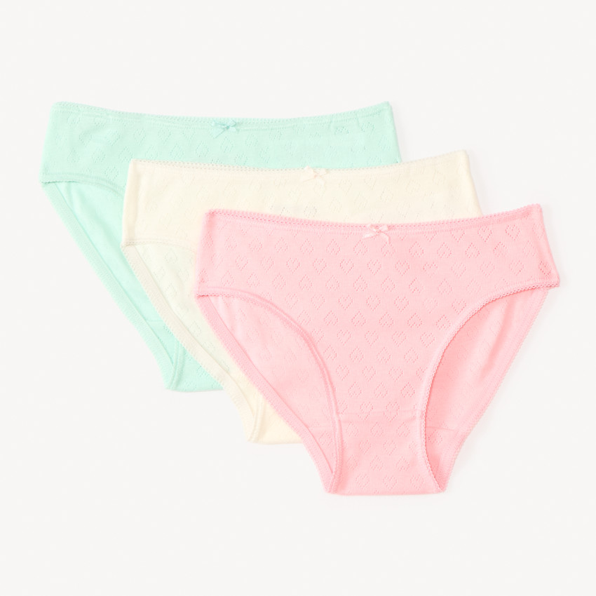 Lote de 3 braguitas lisas de puntilla con forma de corazón para niña 