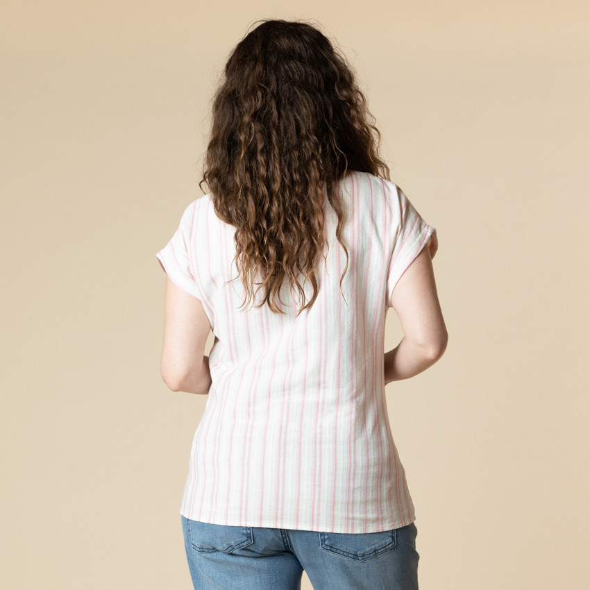 Camisa de manga corta de embarazo y lactancia a rayas con lazo 