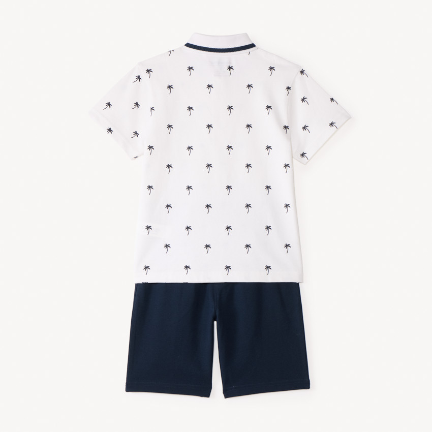 Conjunto de 2 piezas: polo de manga corta + bermudas con estampado de palmeras para niño. 