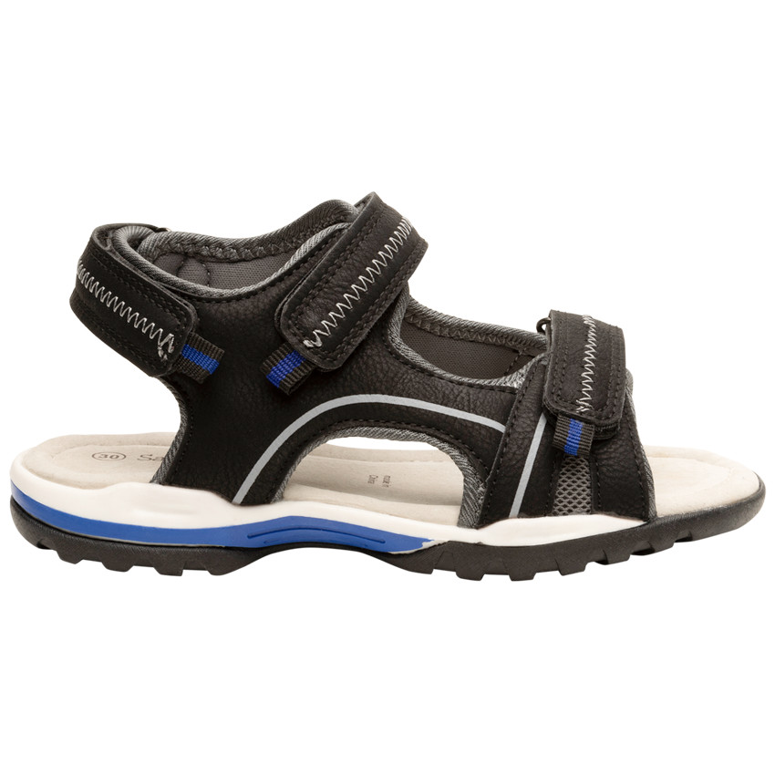 Sandalias de velcro en cuero sintético con detalles azules para niño 