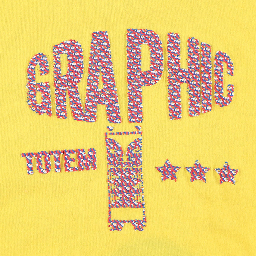 Camiseta amarilla de manga corta de punto con estampado de fantasía en relieve 