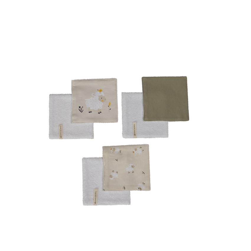 Lote de 6 toallitas lavables de 12 x 12 cm en algodón La Vida en la Granja 