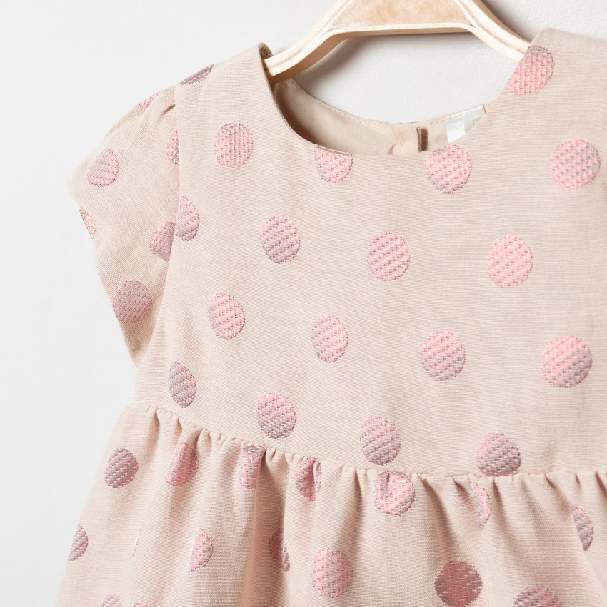 Vestido manga corta estampado lunares all-over 