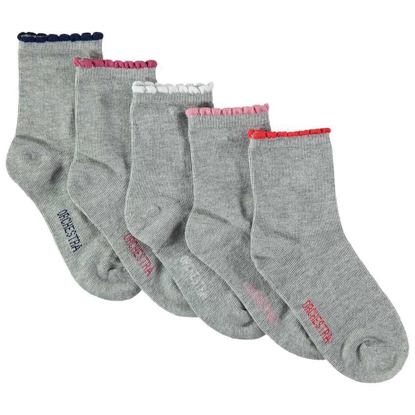 Juego de 5 pares de calcetines con borde acanalado que contrasta con festones 