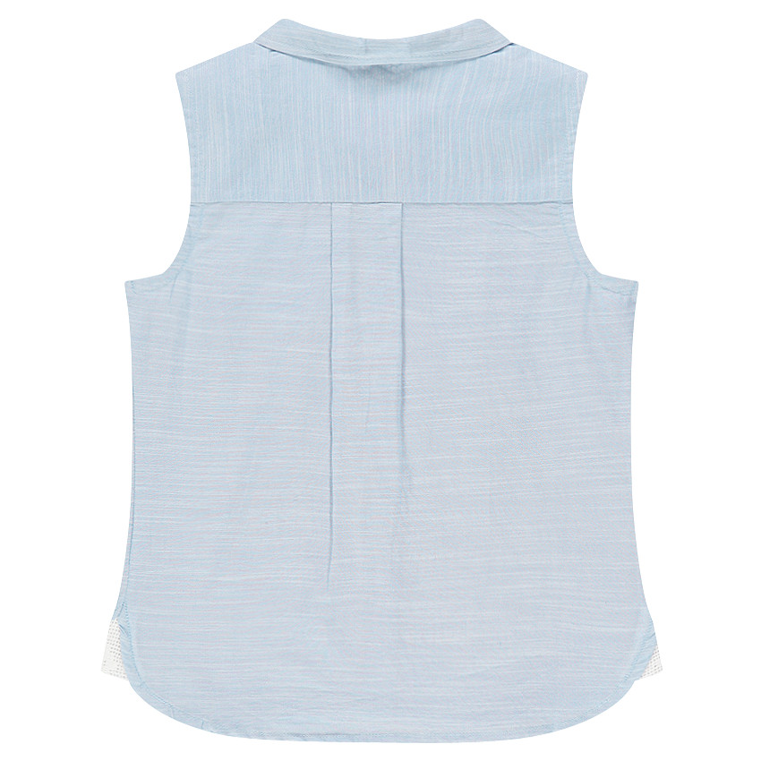 Camisa sin mangas de algodón chambray con bolsillo de encaje 