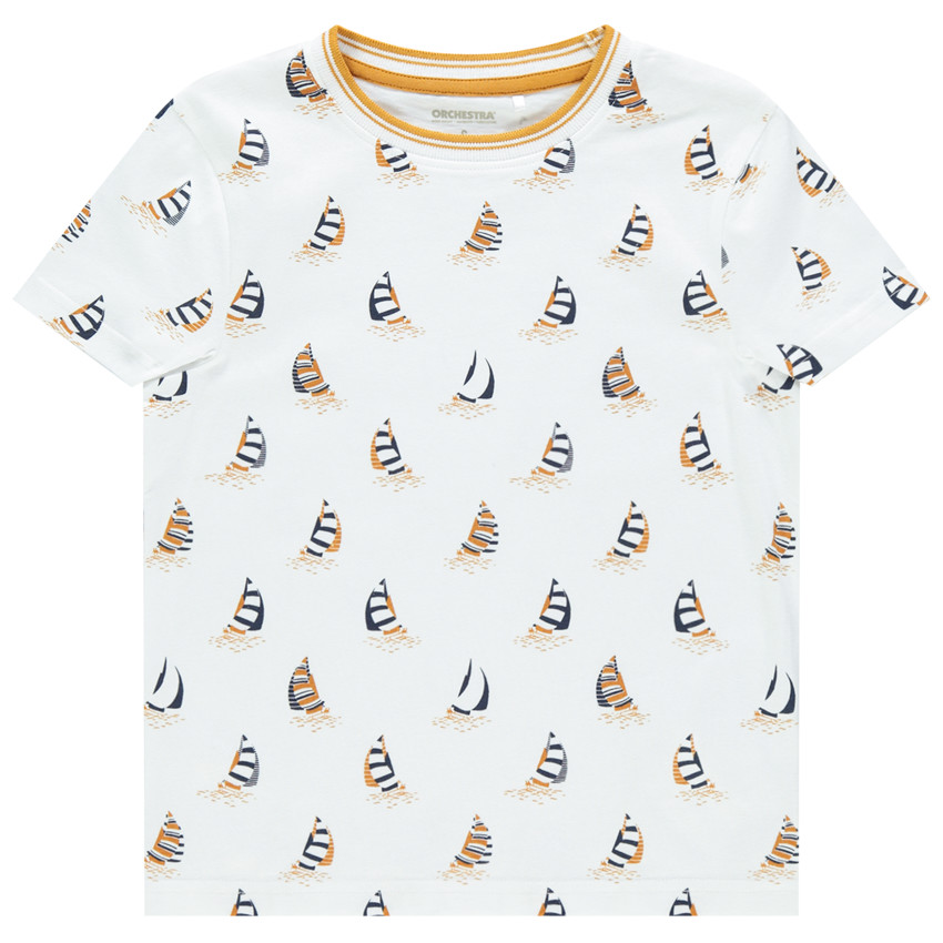 T-shirt manches courtes imprimé bateaux all-over 