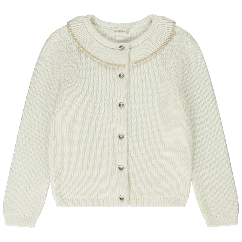 Chaleco con cuello de volante en punto perla liso para niña 