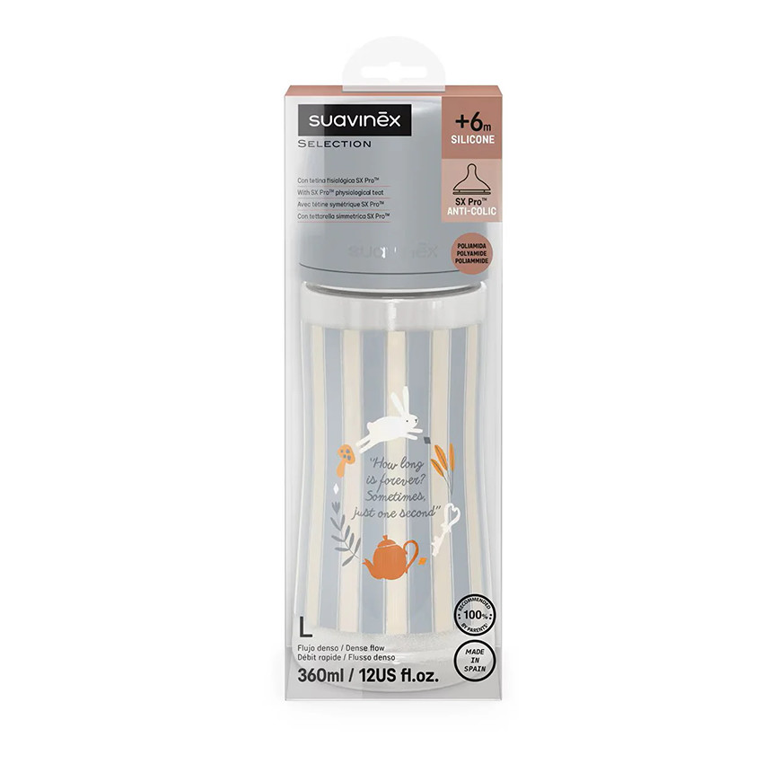 Biberón con tetina fisiológica SX PRO L 360ml Wonderland rayas azul 