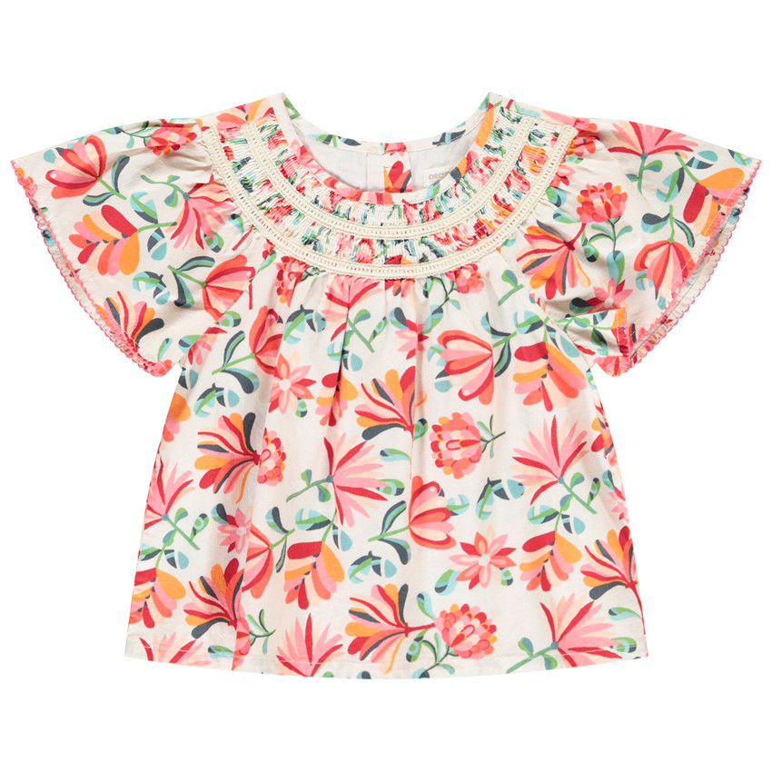 Túnica de manga corta acampanada con estampado floral para niña 
