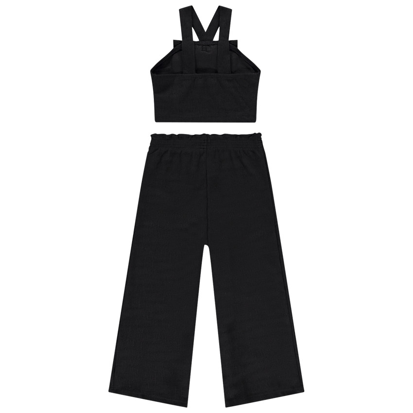 Conjunto camiseta sin mangas con nudo y pantalón amplio efecto arrugado para niña 