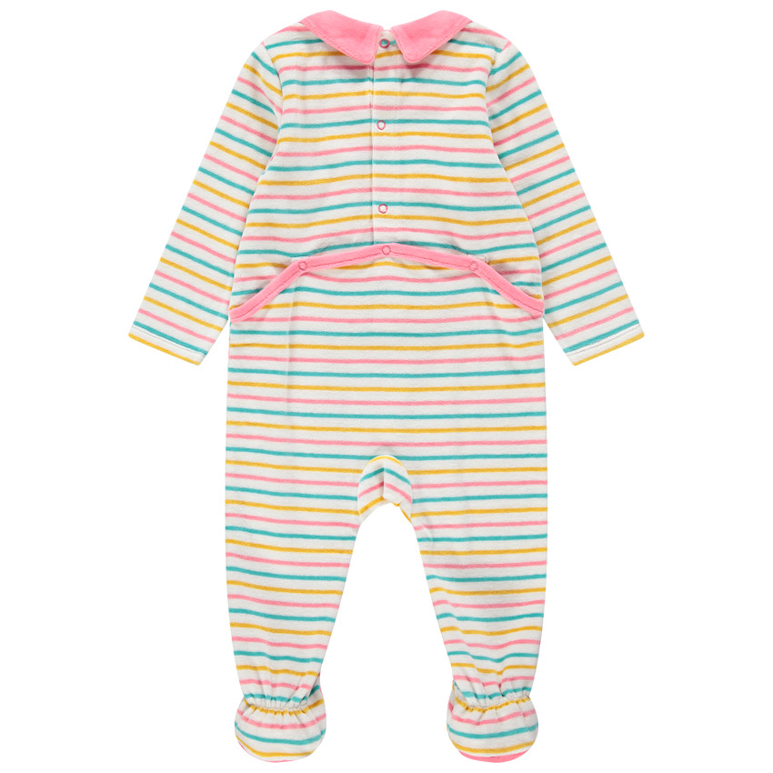 Pijama de terciopelo de rayas con cuello babero y conejo de relieve 