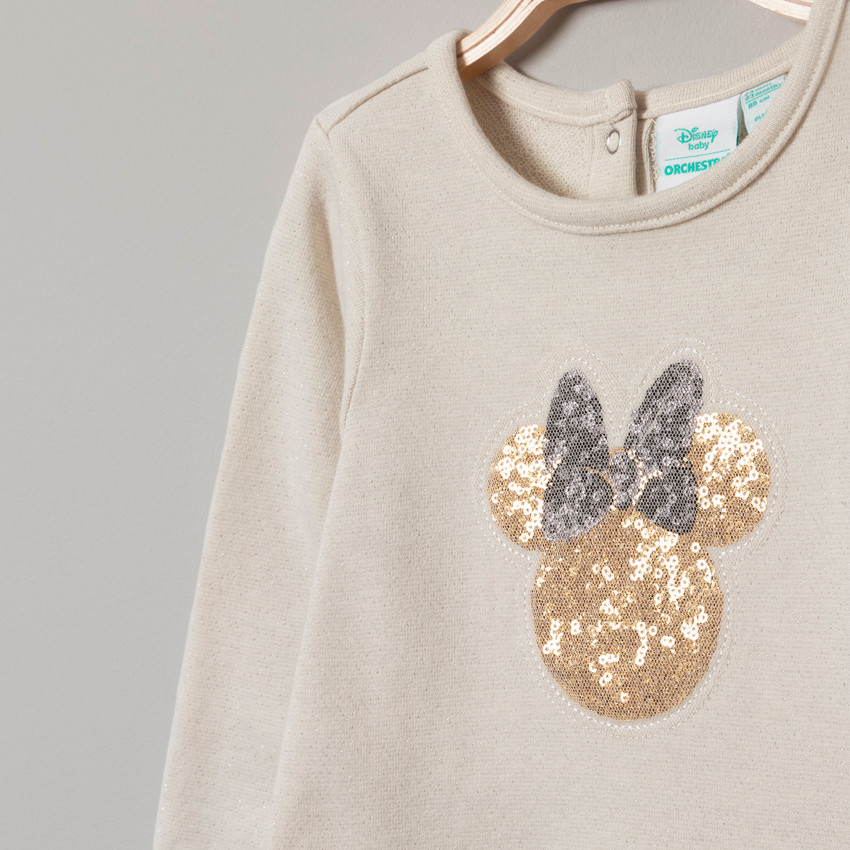 Vestido mangas largas efecto 2 en 1 estampado Minnie Disney en lentejuelas 