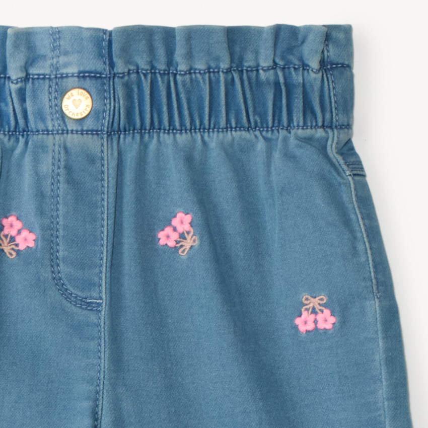 Jeans anchos con cintura elástica y bordado de flores para niña bebé 