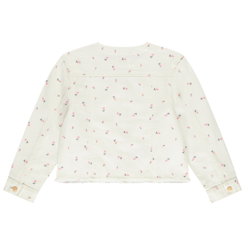 Chaqueta de mezclilla con estampado de flores y cuello redondo niña 