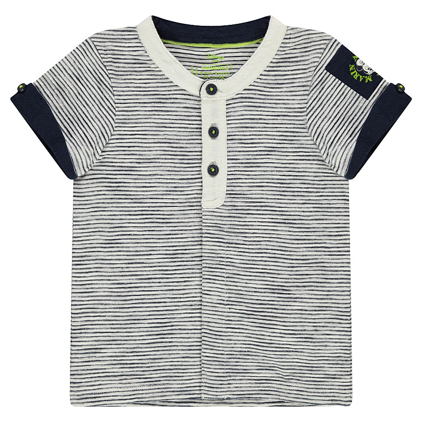 Polo de manga corta con rayas all-over, cuello de fantasía y cierre completo 