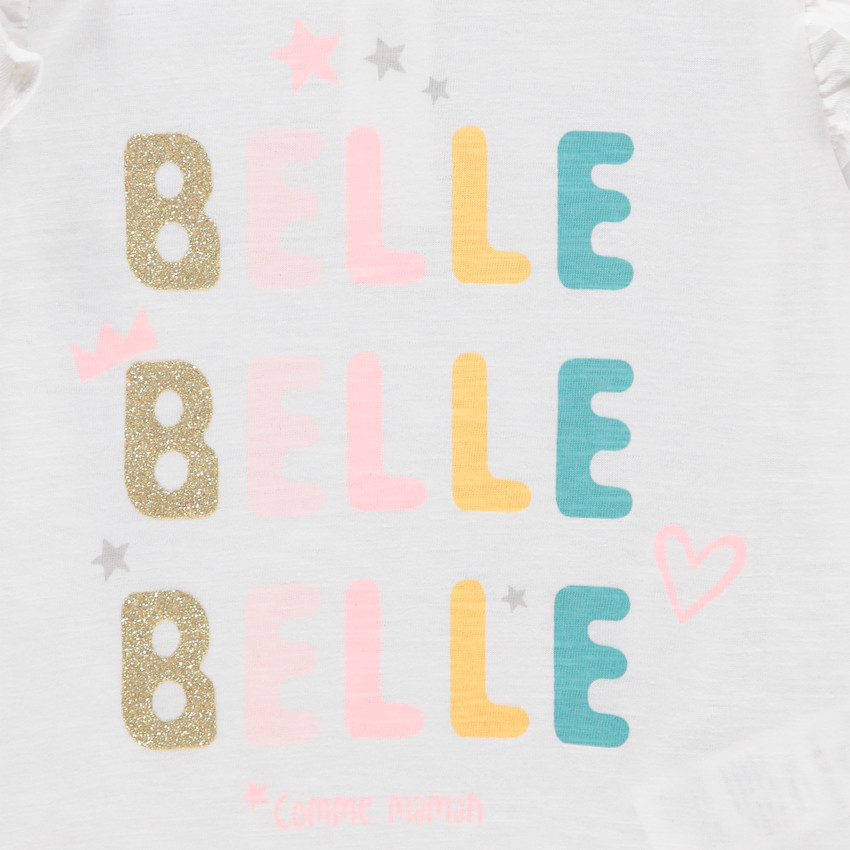 T-shirt manches longues en coton à volants et message pailleté 