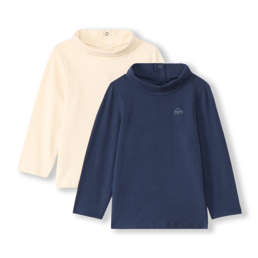 Pack de 2 camisetas interiores de cuello alto lisas para bebé niño 